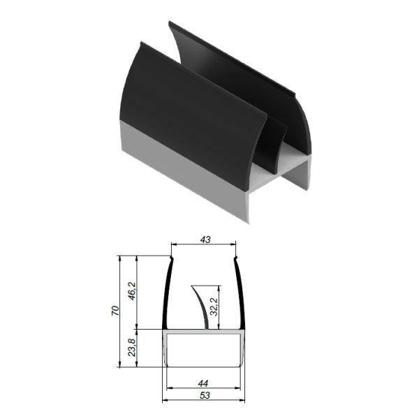 Thumb do produto Perfil Borracha/PVC Portas A47xB72mm (2.8mt) Preto/Cinzento MGO